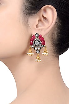 Gold Plated & Black Rhodium Pearls Earrings