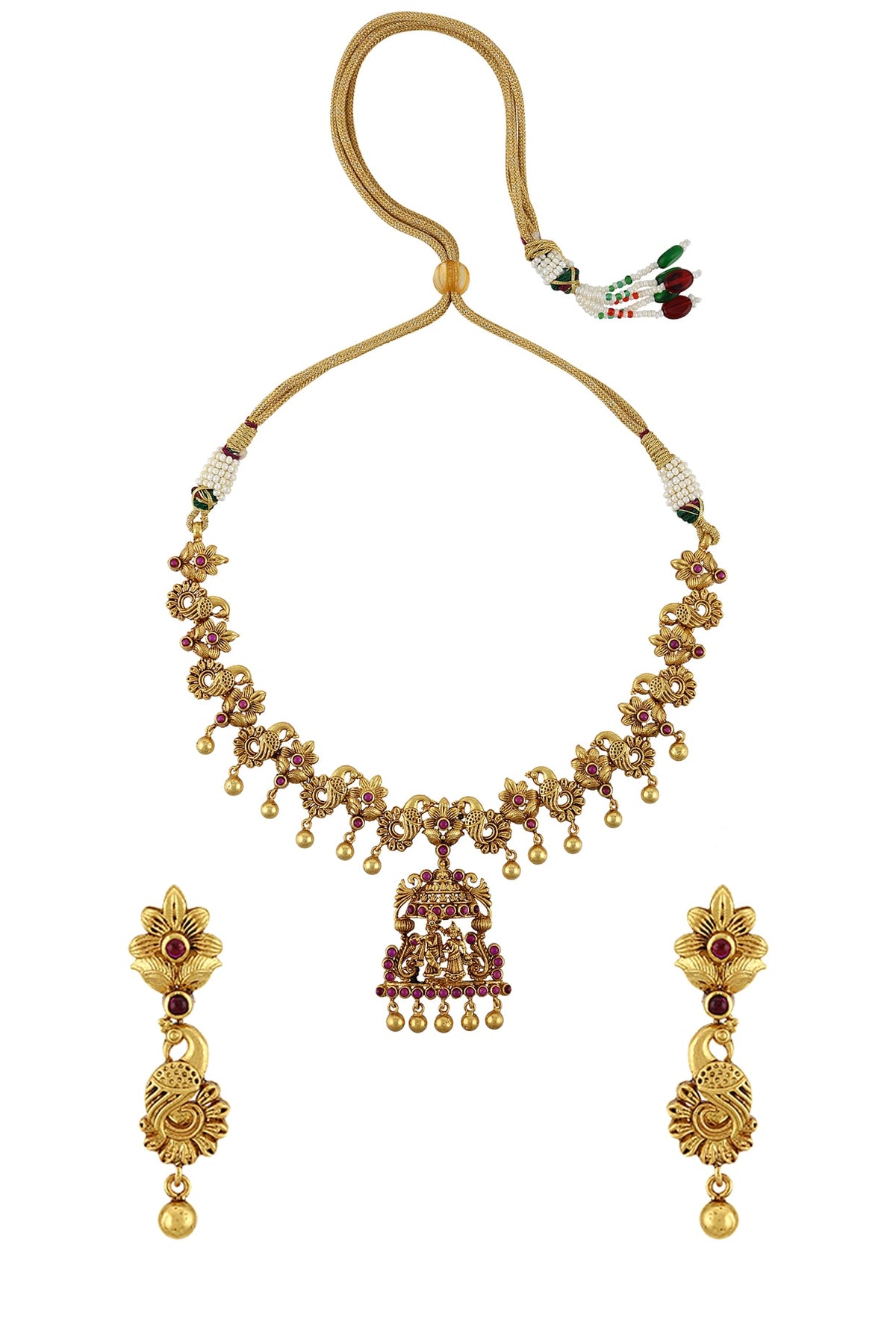 Gold Plated Red Stones Necklace Set