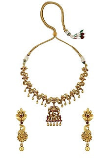 Gold Plated Red Stones Necklace Set