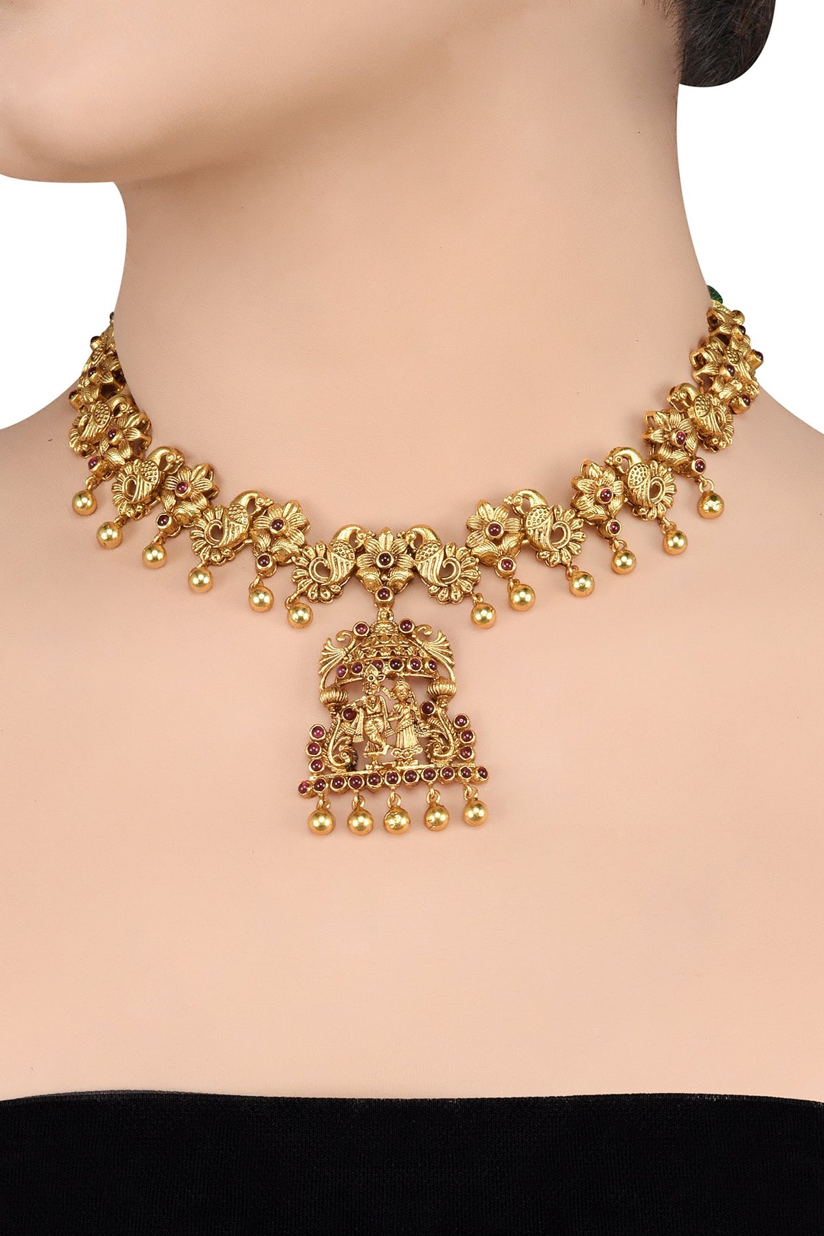 Gold Plated Red Stones Necklace Set