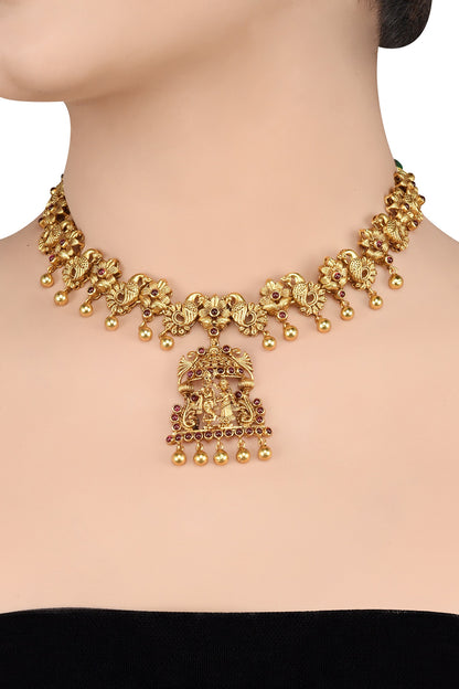 Gold Plated Red Stones Necklace Set