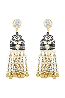 Gold Plated & Black Rhodium Finish Glass Earrings