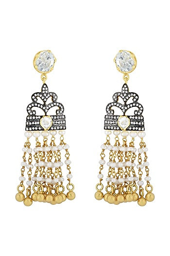 Gold Plated & Black Rhodium Finish Glass Earrings
