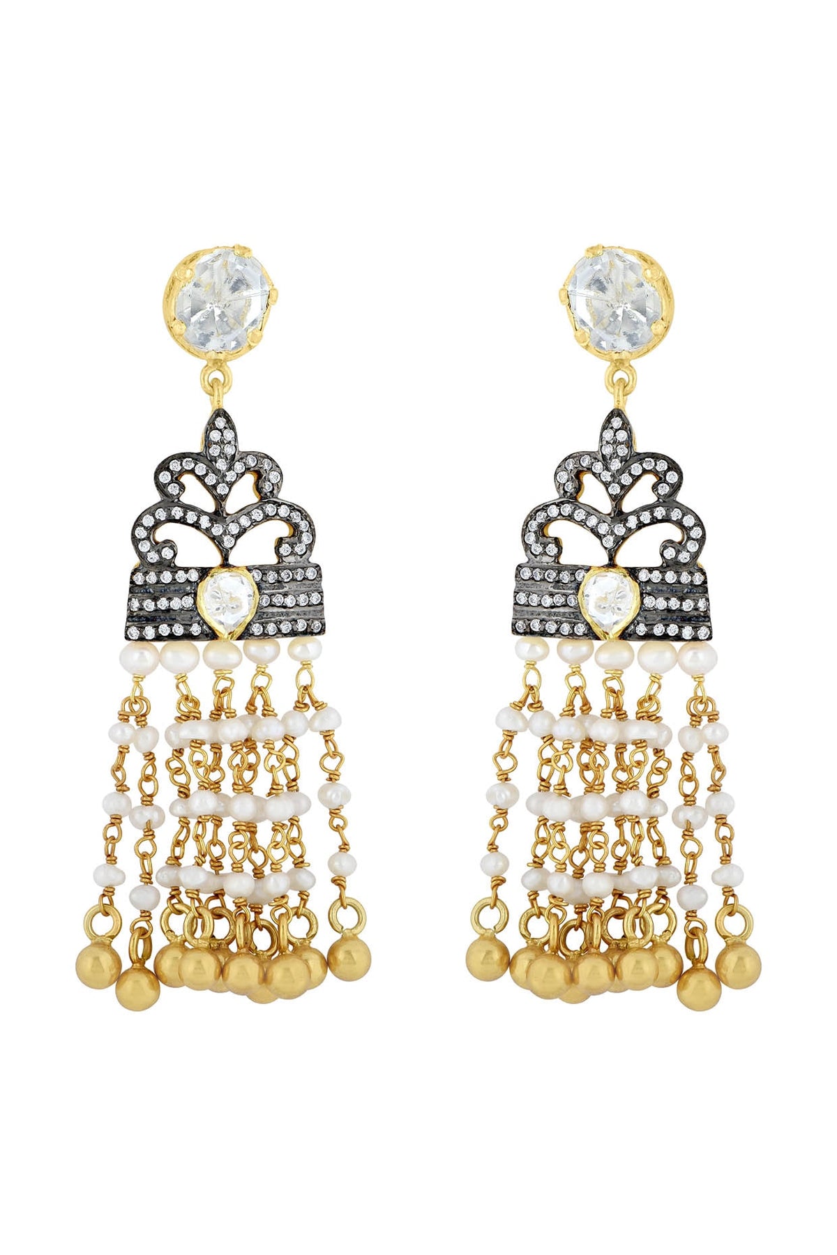Gold Plated & Black Rhodium Finish Glass Earrings