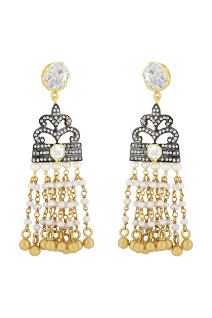 Gold Plated & Black Rhodium Finish Glass Earrings