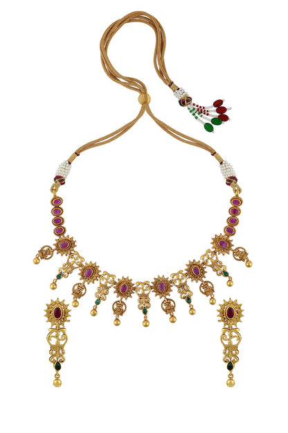 Gold Plated Green Stone Necklace Set