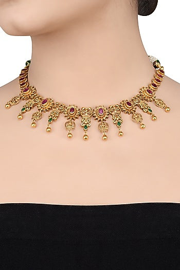 Gold Plated Green Stone Necklace Set