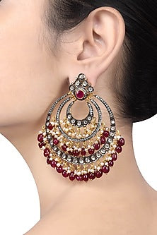 Gold Plated & Black Rhodium Finish Glass Earrings