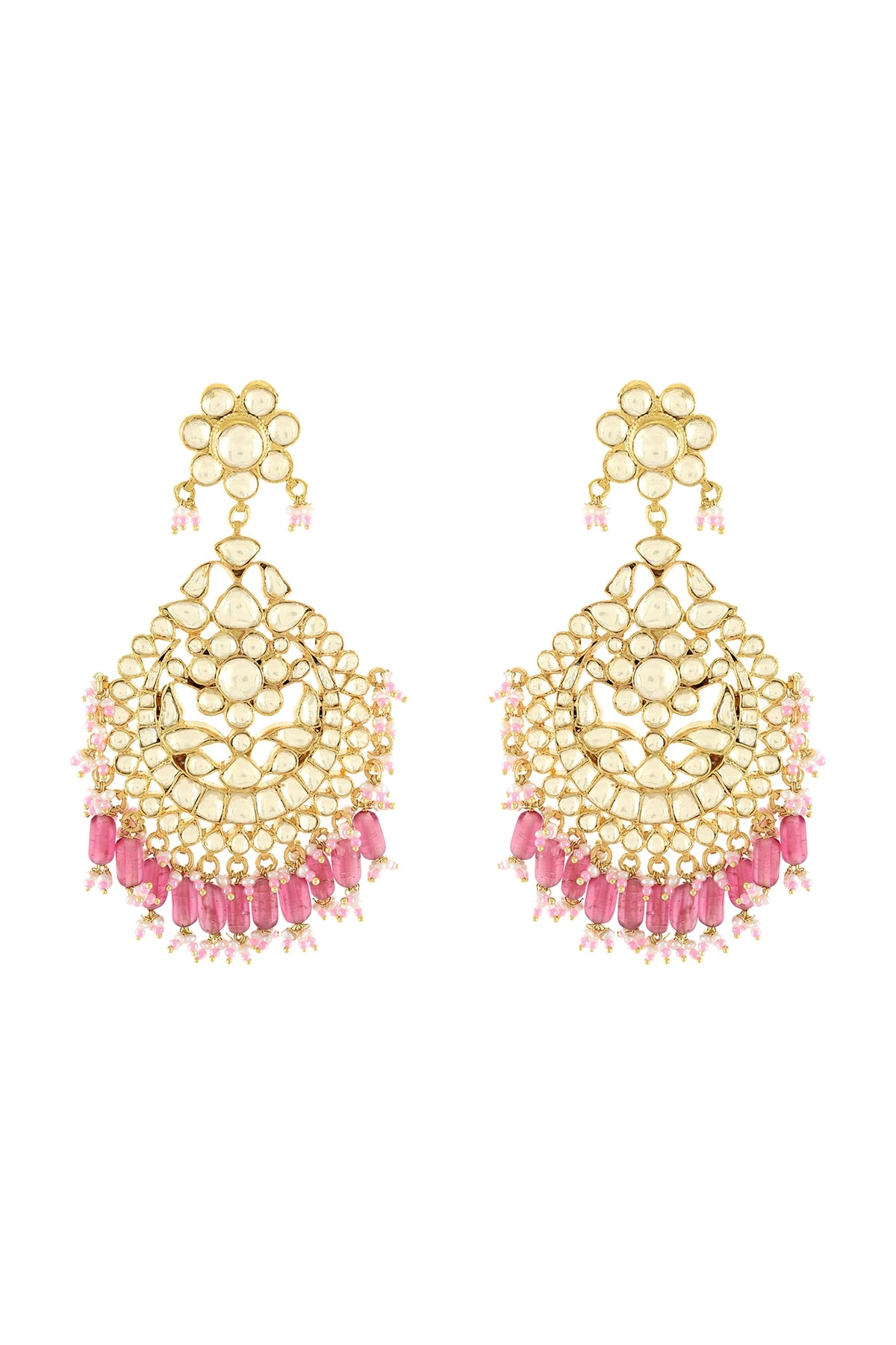 Gold Plated French Pink Beaded Earrings
