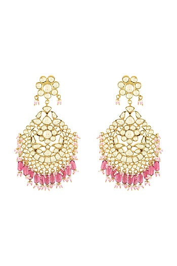 Gold Plated French Pink Beaded Earrings