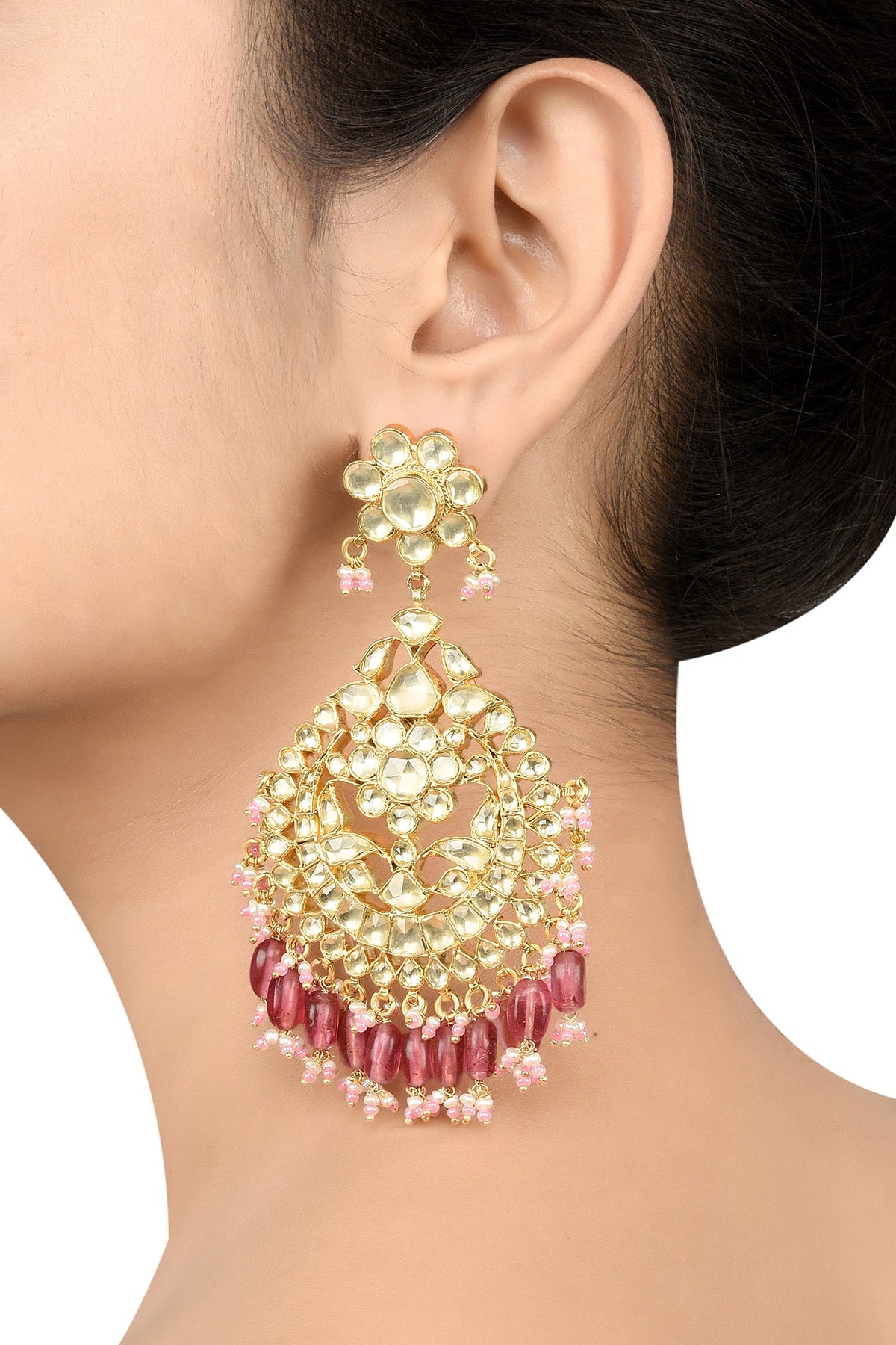 Gold Plated French Pink Beaded Earrings