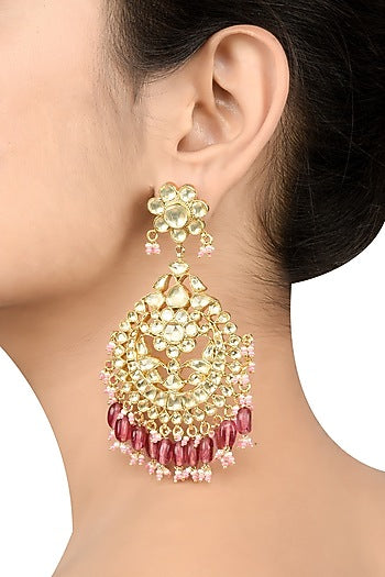 Gold Plated French Pink Beaded Earrings