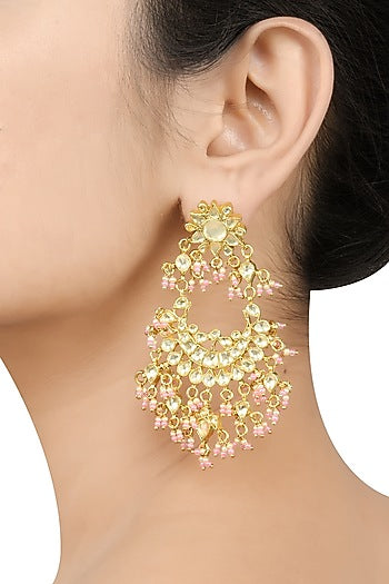 Gold Plated Pearls & Glass Dangler Earrings