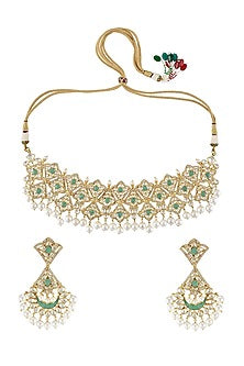 Gold Finish Handcrafted Pearl Necklace Set In Sterling Silver