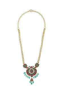 Gold Finish Handcrafted Stone Peacock Necklace In Sterling Silver