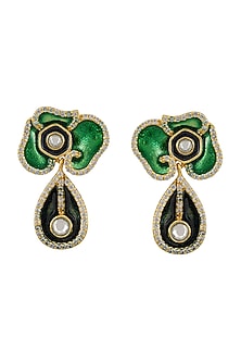 Gold Finish Handcrafted Enameled Earrings In Sterling Silver