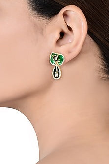 Gold Finish Handcrafted Enameled Earrings In Sterling Silver