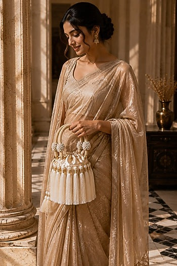 Ivory Satin Fringe Embellished Potli