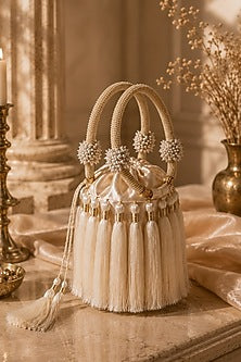 Ivory Satin Fringe Embellished Potli