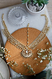 Gold Finish Kundan Polki Matha Patti In Sterling Silver