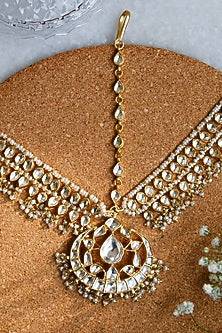 Gold Finish Kundan Polki Matha Patti In Sterling Silver