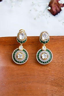 Gold Finish Moissanite Polki Dangler Earrings In Sterling Silver