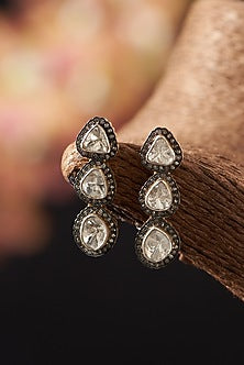 Two Tone Finish Diamond Dangler Earrings In Sterling Silver