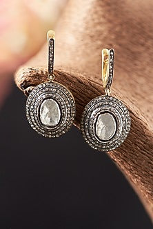 Two Tone Finish Diamond Dangler Earrings In Sterling Silver