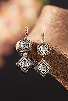 Two Tone Finish Diamond Dangler Earrings In Sterling Silver
