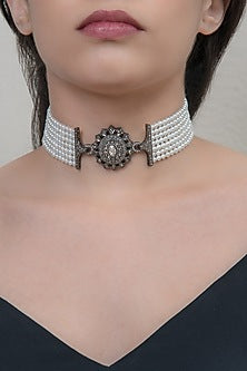 Black Rhodium Finish Choker Necklace In Sterling Silver