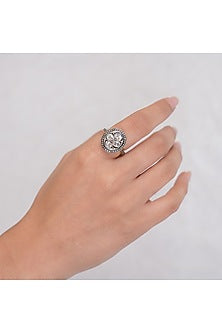 Two Tone Finish Gemstone Ring In Sterling Silver