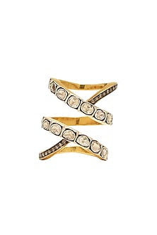 Two Tone Finish Polki Ring In Sterling Silver