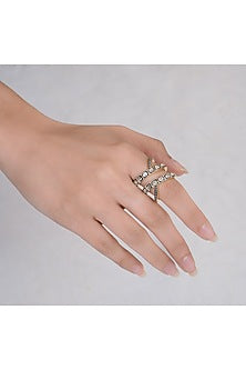 Two Tone Finish Polki Ring In Sterling Silver