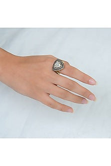 Two Tone Finish Diamond Ring In Sterling Silver