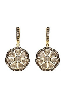 Two Tone Finish Diamond Earrings In Sterling Silver