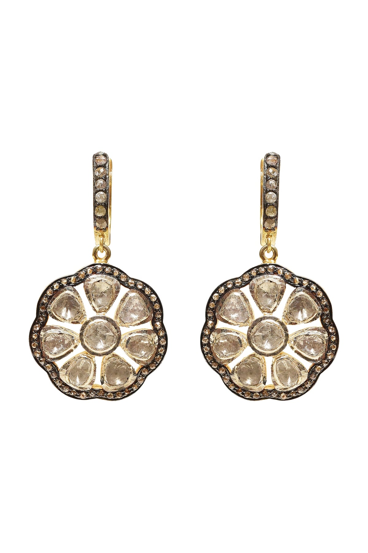 Two Tone Finish Diamond Earrings In Sterling Silver