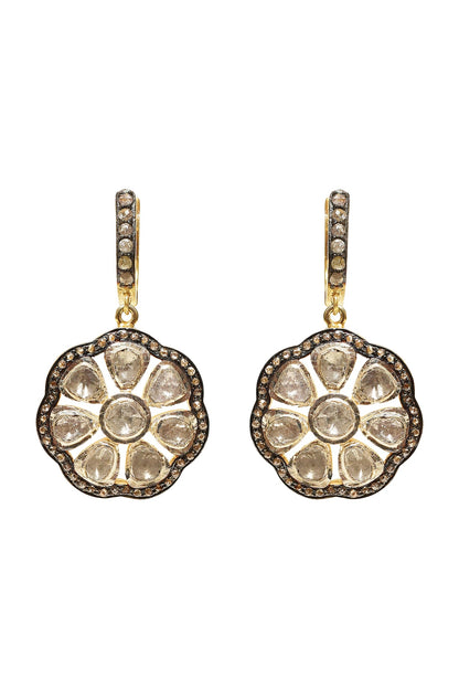 Two Tone Finish Diamond Earrings In Sterling Silver