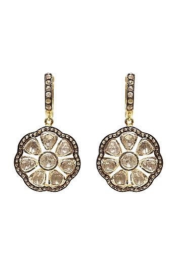 Two Tone Finish Diamond Earrings In Sterling Silver