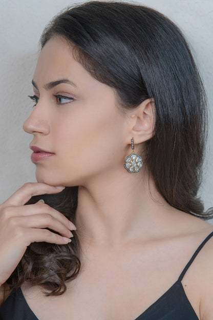 Two Tone Finish Diamond Earrings In Sterling Silver