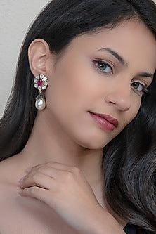 Two Tone Finish Fuchsia Stone Earrings In Sterling Silver