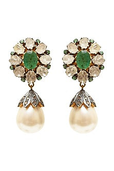 Two Tone Finish Green Stone Earrings In Sterling Silver