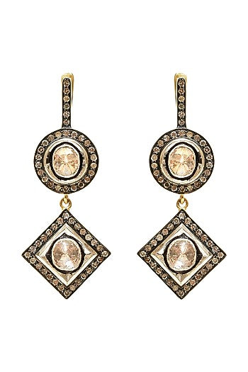 Two Tone Finish Polki Earrings In Sterling Silver