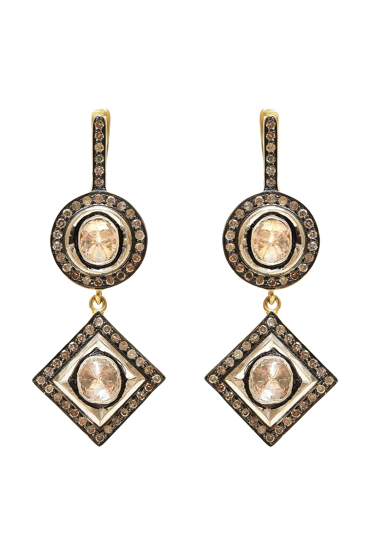 Two Tone Finish Polki Earrings In Sterling Silver