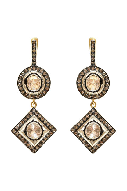 Two Tone Finish Polki Earrings In Sterling Silver