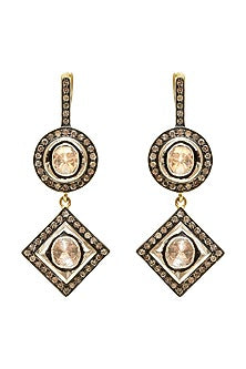 Two Tone Finish Polki Earrings In Sterling Silver