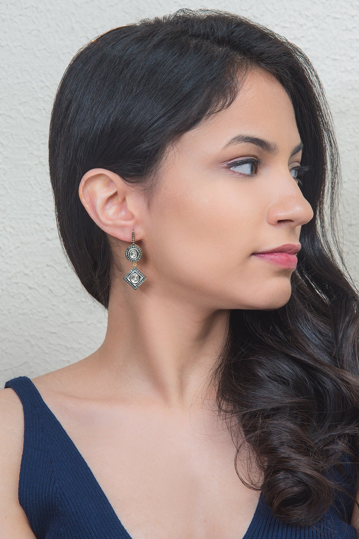 Two Tone Finish Polki Earrings In Sterling Silver