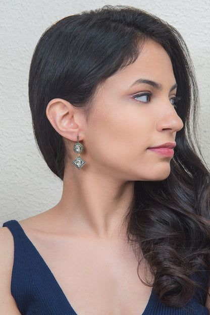 Two Tone Finish Polki Earrings In Sterling Silver
