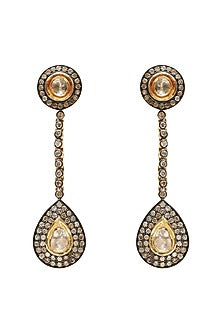 Two Tone Finish Uncut Diamond Earrings In Sterling Silver