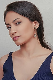 Two Tone Finish Uncut Diamond Earrings In Sterling Silver