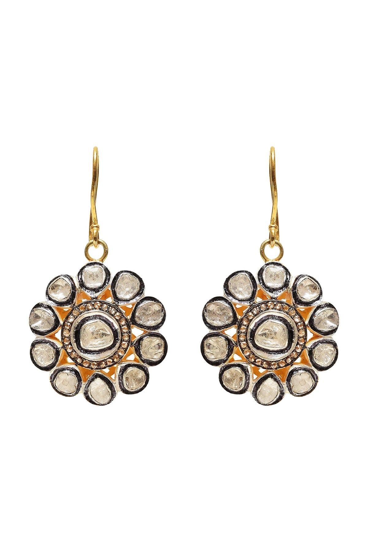 Two Tone Finish Diamond Earrings In Sterling Silver